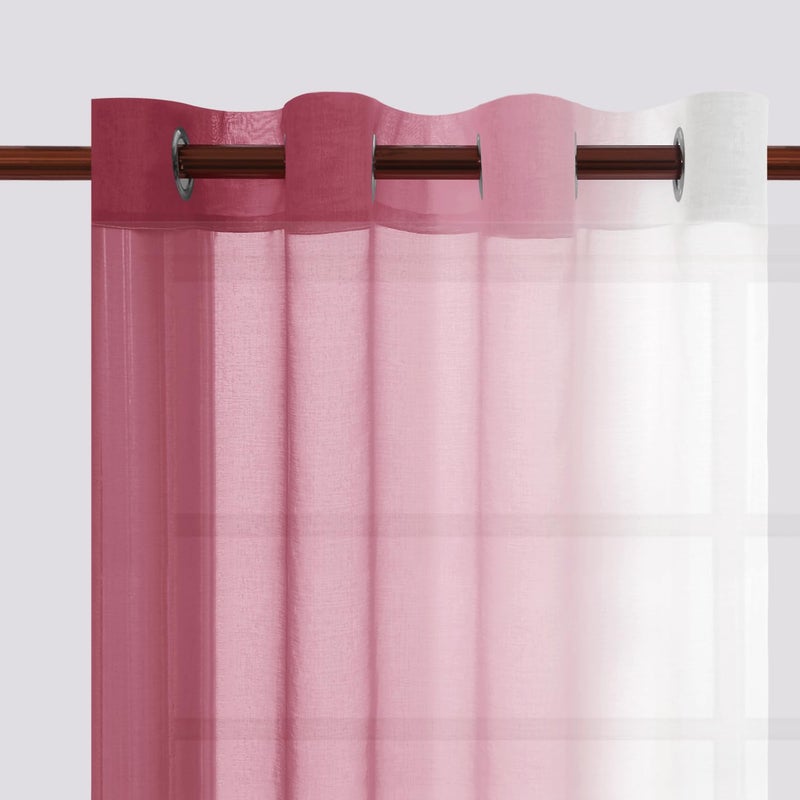 DWCN Faux Linen Ombre Sheer Curtains - Semi Voile Gradient Grommet Top Curtains for Bedroom and Living Room, Set of 2 Window Curtain Panels, 52 x 84 Inches Long, Burgundy - Image 2